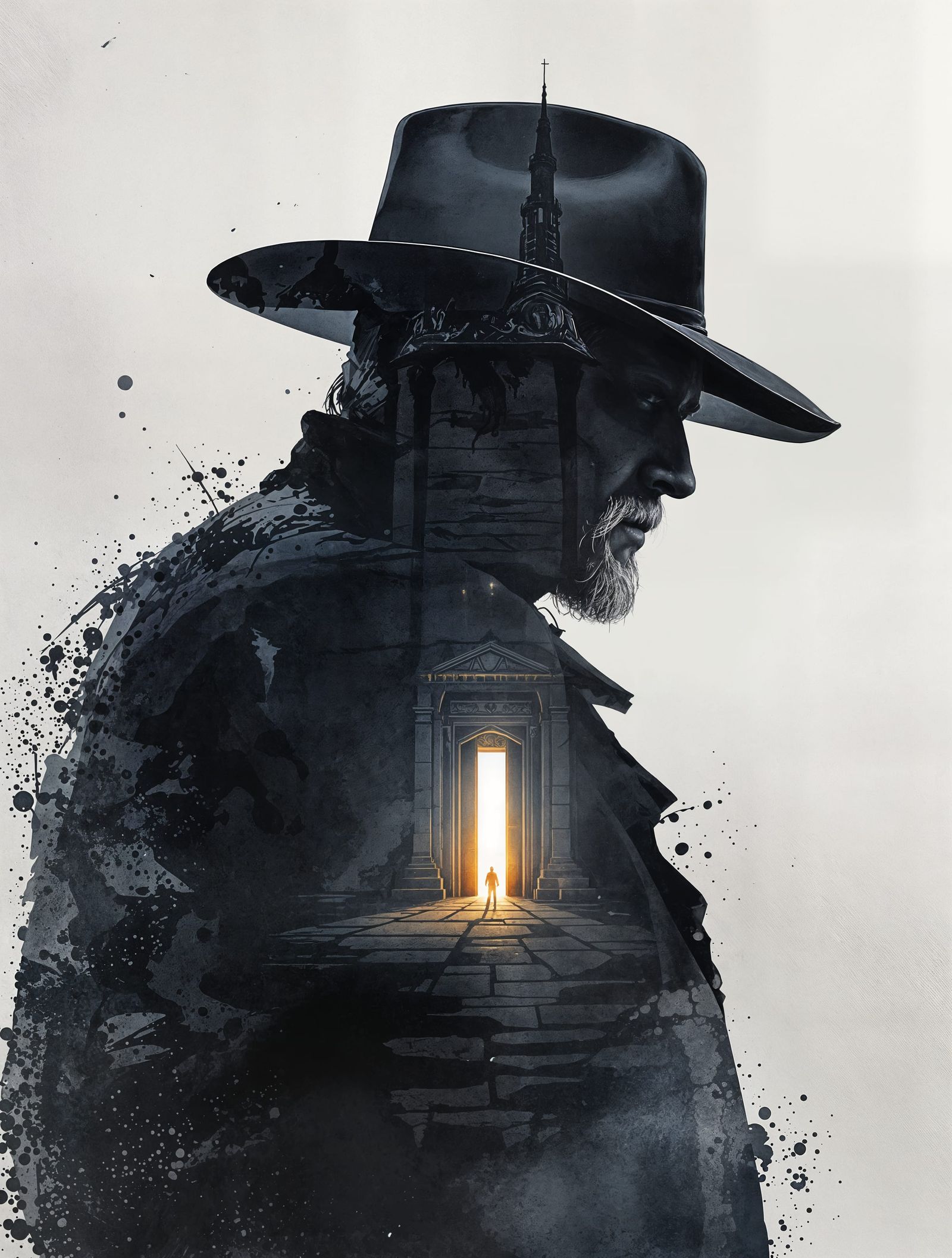 Mysterious Gunslinger's Tower in Moody Double Exposure