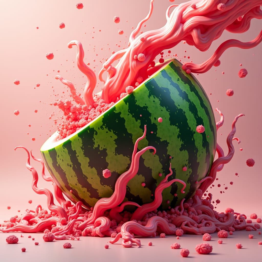 Exploding Watermelon in Anime Concept Art Style