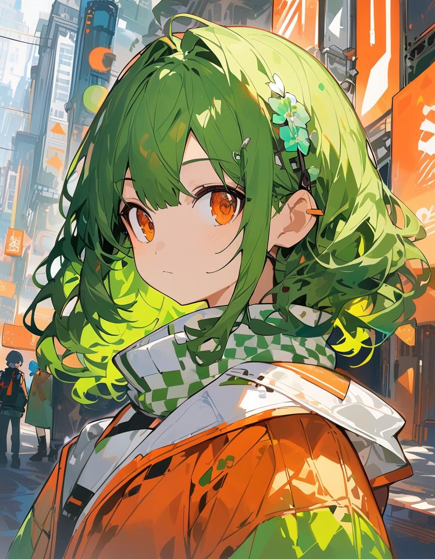 Retrofuturistic Girl in Zenless Zone Zero Cityscape