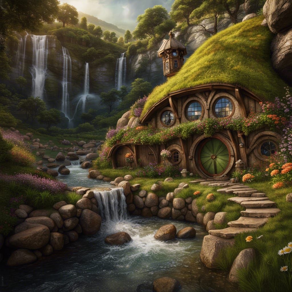 Detailed Hobbit House Cliffside Landscape