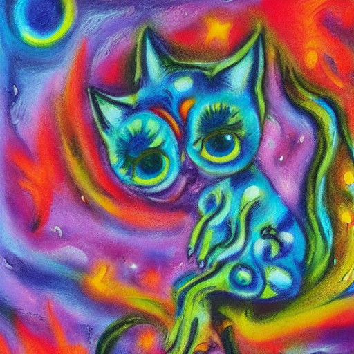 Whimsical Alien Cat in Dreamlike Jupiterian Sunset