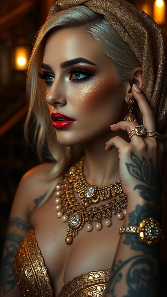 Golden Woman with Glittering Veil in Digital Art