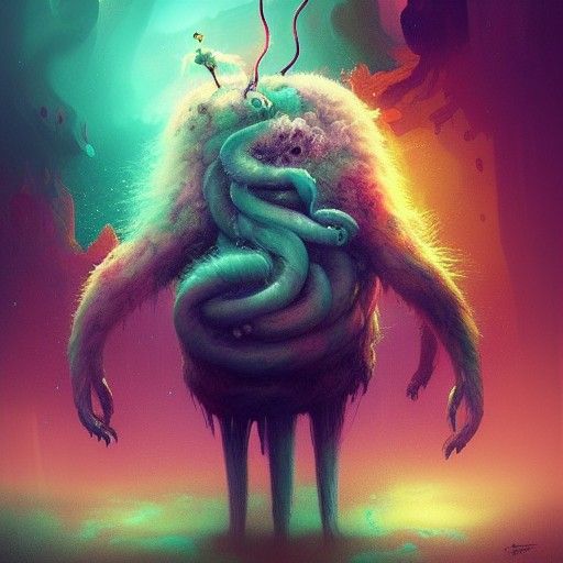 Cute Fluffy Eldritch Monster in Dreamlike Horror