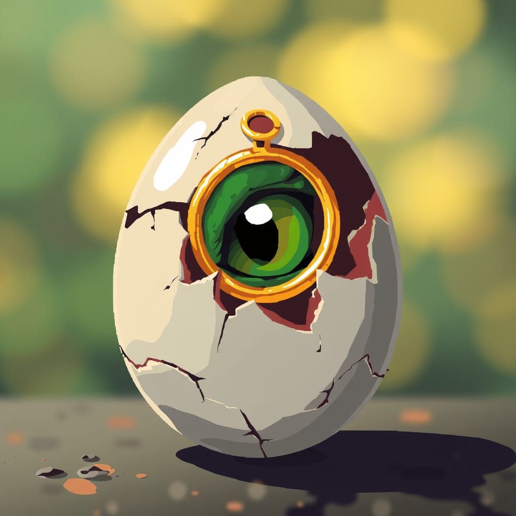 Cracked Egg Reveals Dragon Eye in Pixel Art