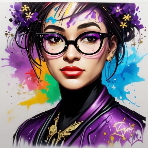 Woman with Floral Reflections in Graffiti Art Style