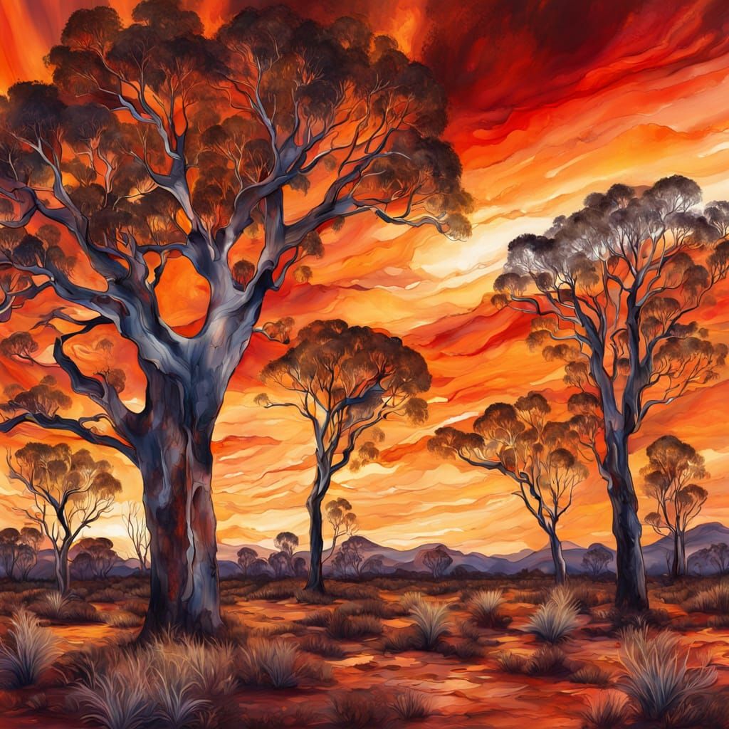 Fiery Outback Sunset: Dreamtime Inspired Alcohol Ink Art