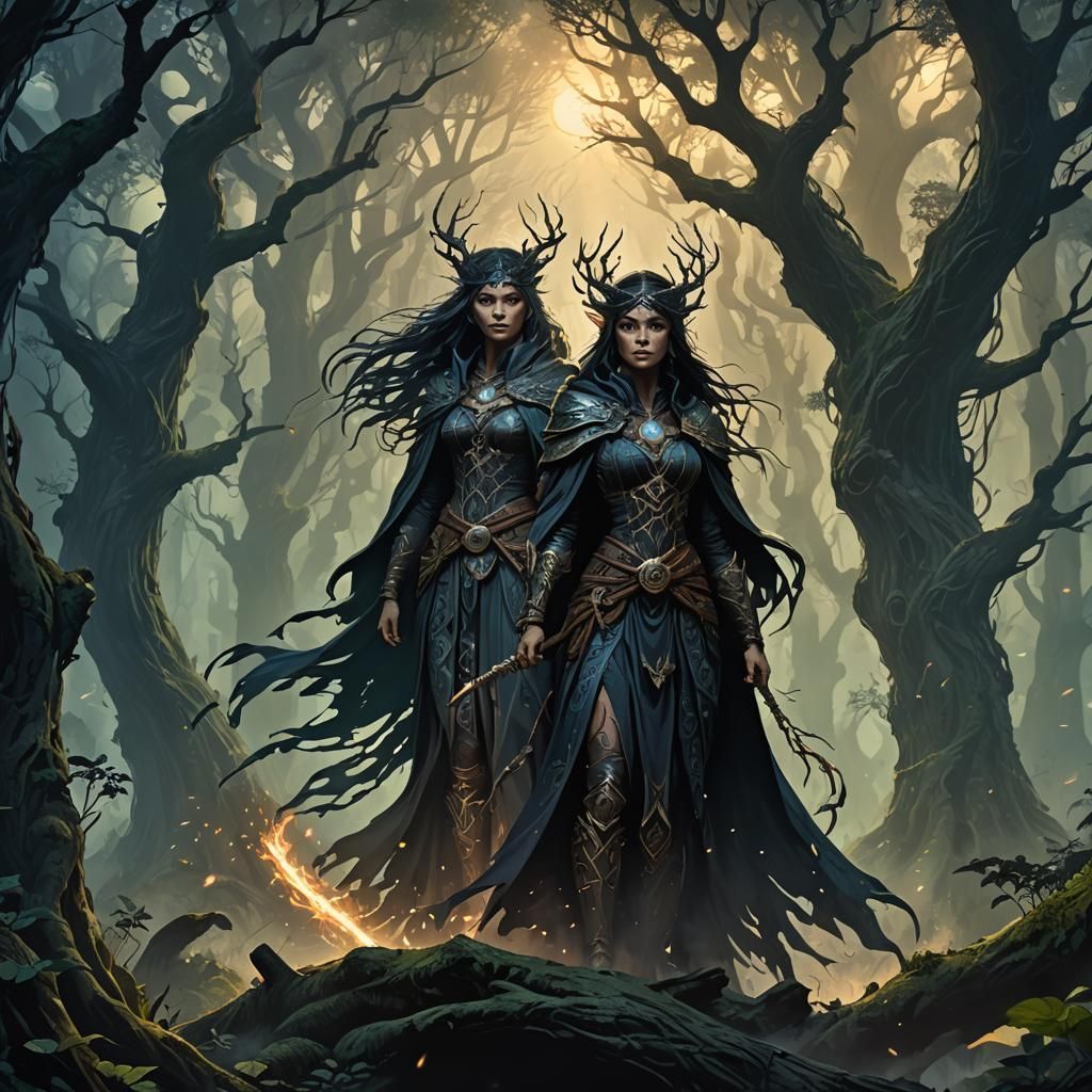 Sorceress in Mystical Forest: Dark Fantasy Art