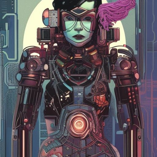 Cyberpunk Cyborg Hacker in Gritty Inkpunk Style