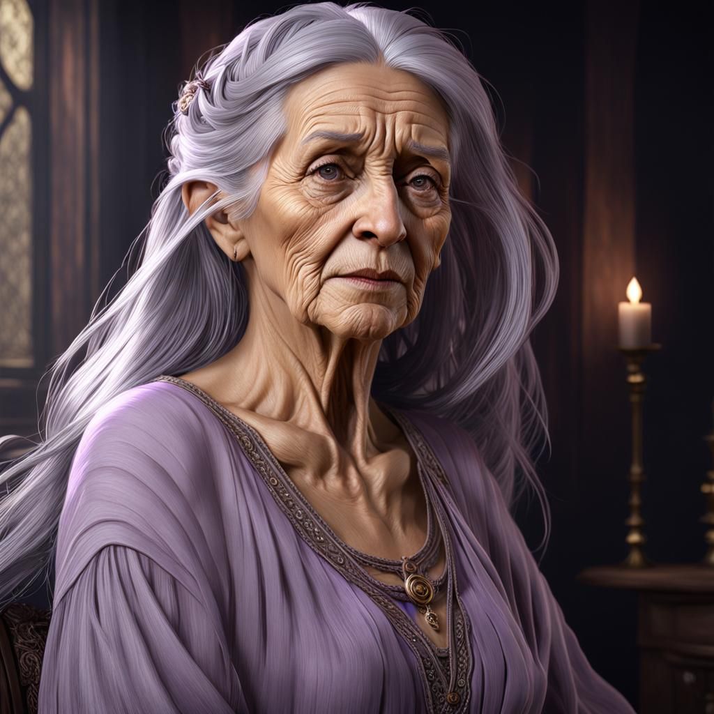 Hyperrealistic Portrait of Elderly Woman in Dark Fantasy Sty...