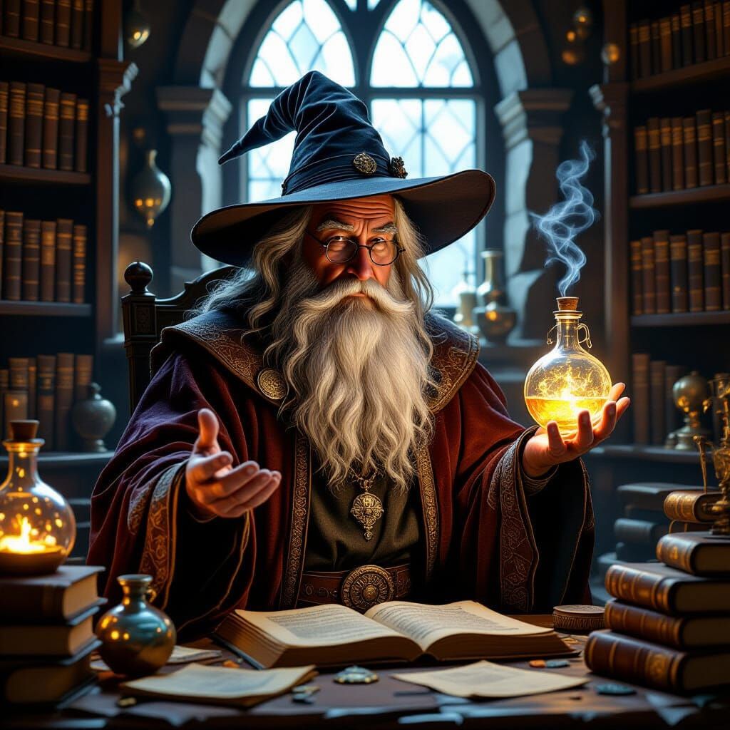 Wizard in Study: Photorealistic Pencil Sketch Portrait