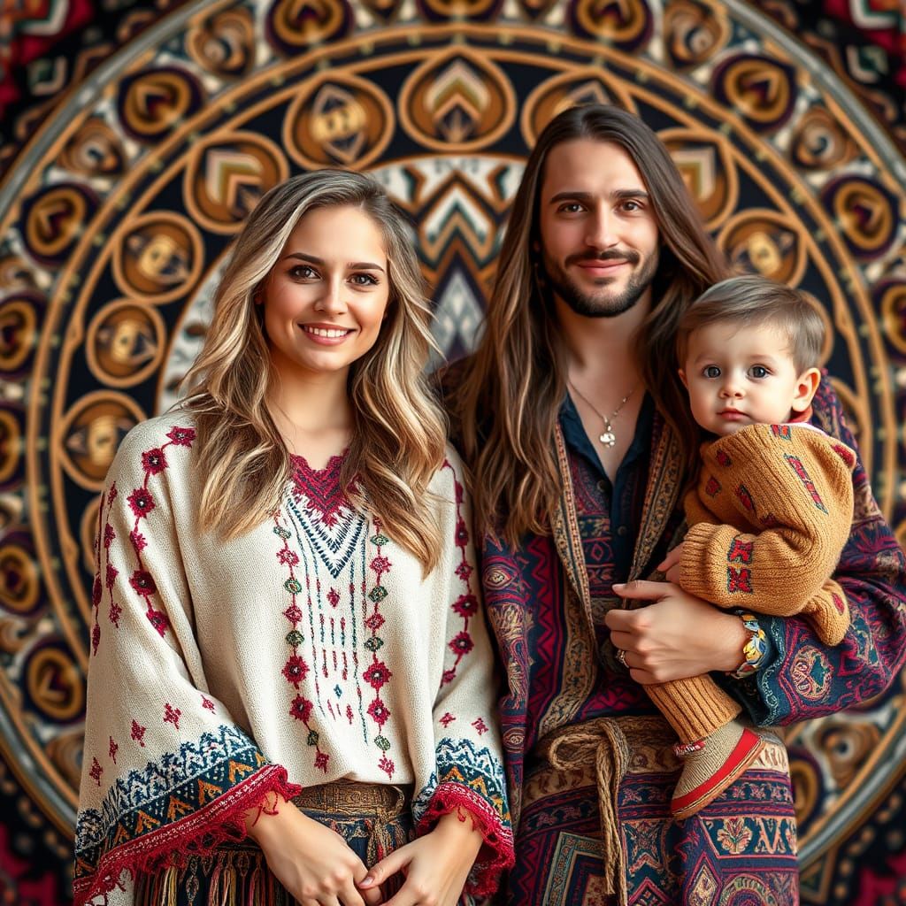 Hippie Family Portrait with Mandala Background