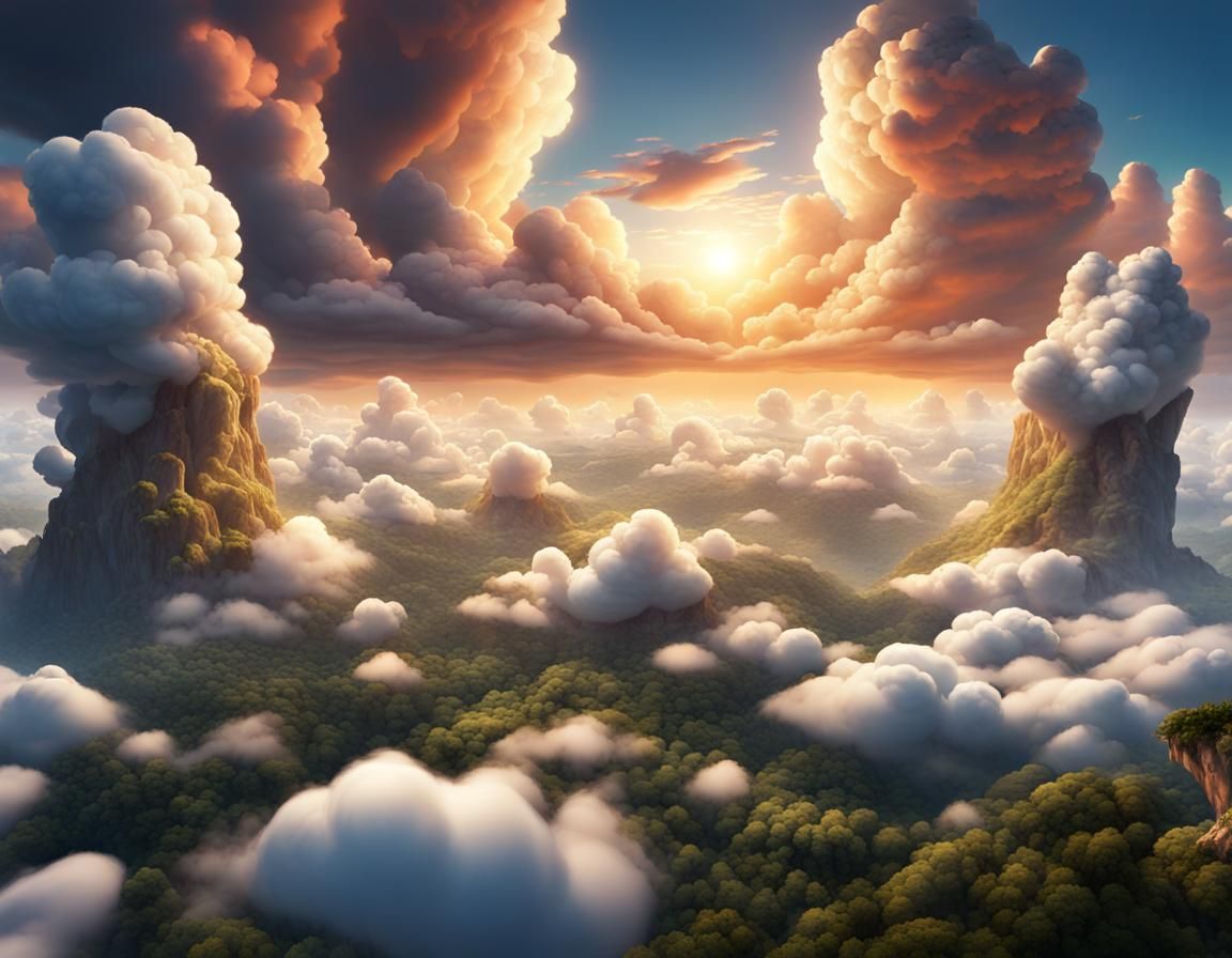 Floating Jungle Rocks in a Cloudscape: Matte Painting