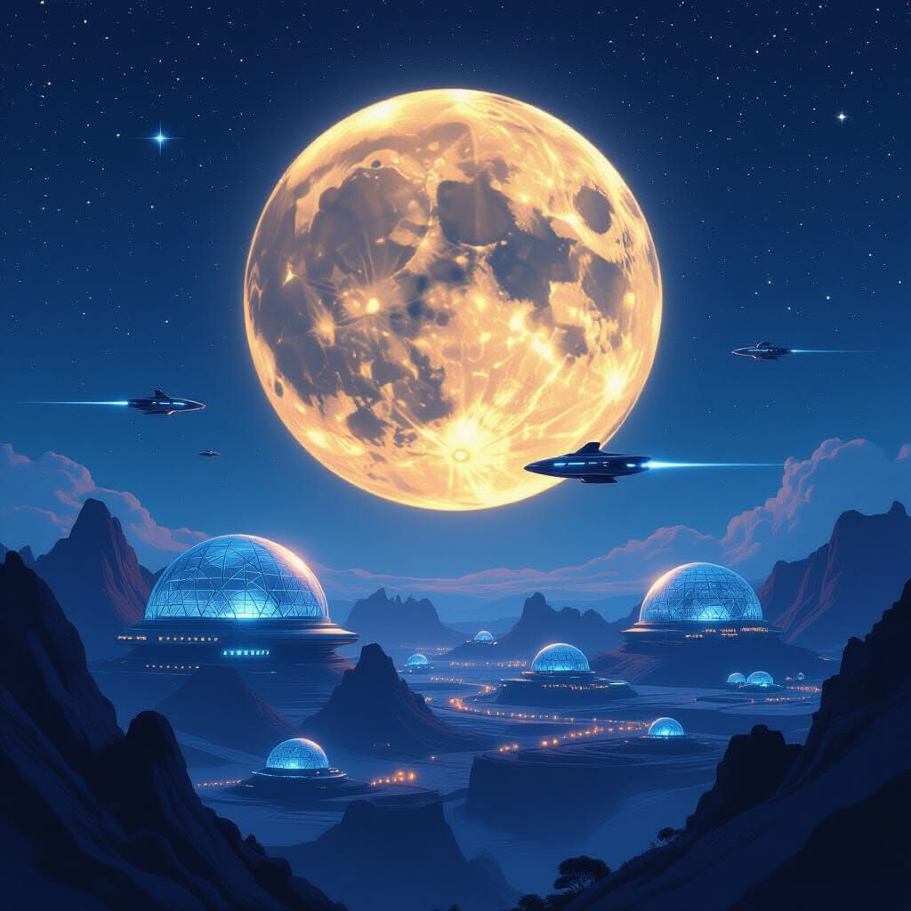 Futuristic Biodome Cities Glow on the Moon