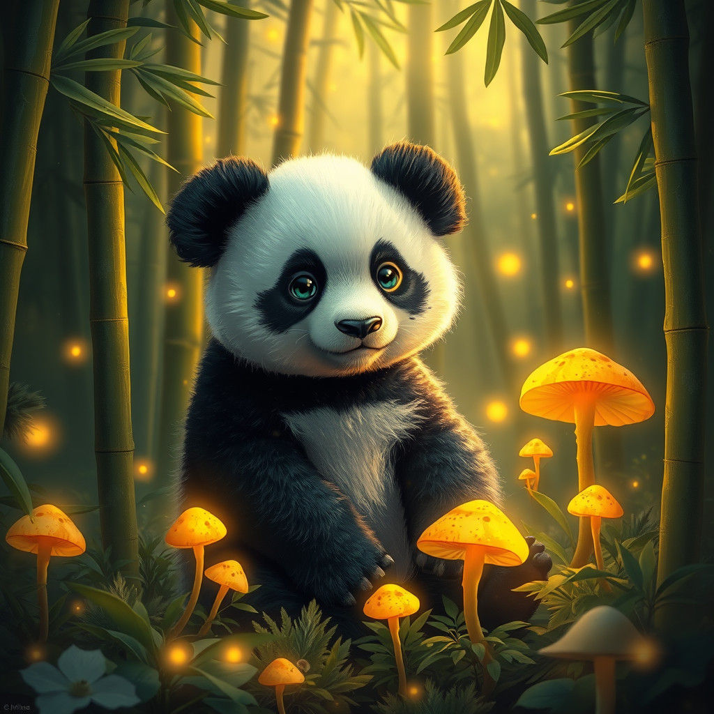 Panda Cub in Enchanted Bamboo Forest: Matte Painting