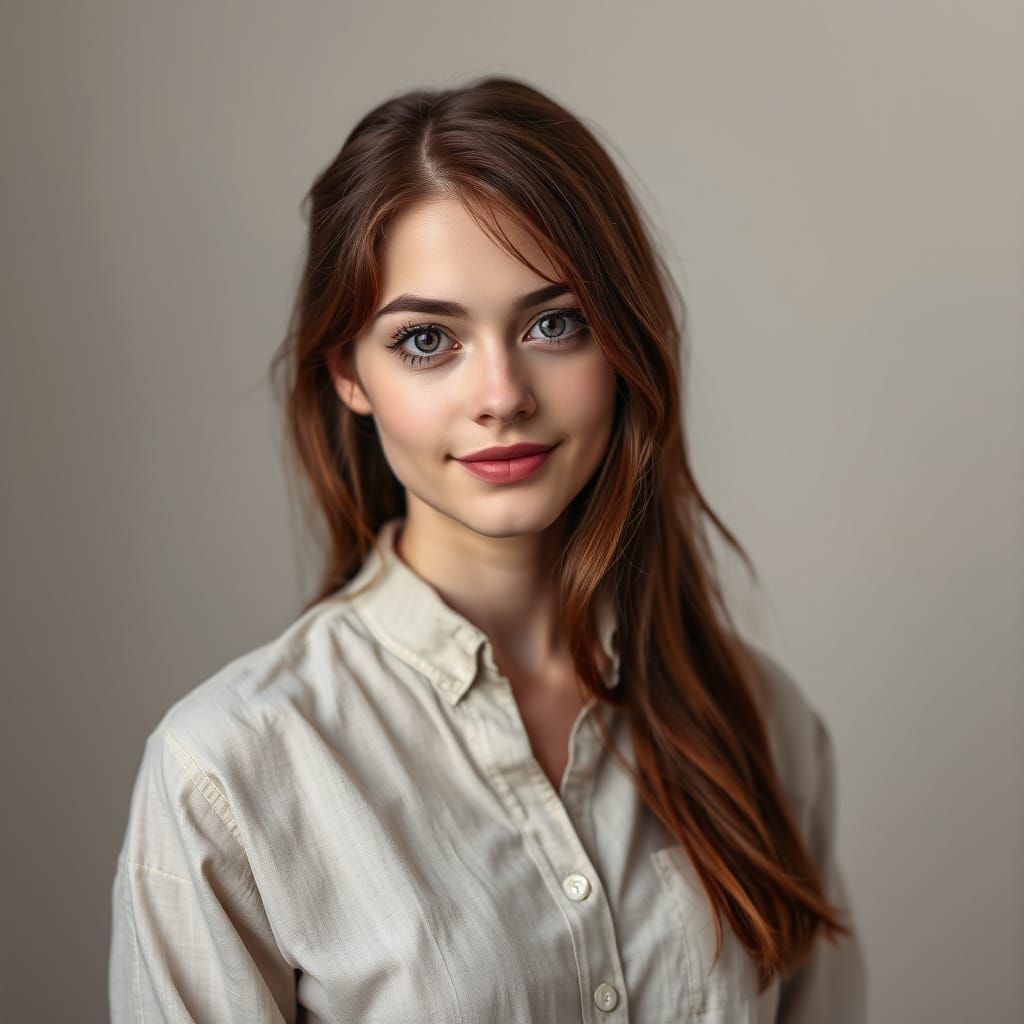 Woman with Chestnut Hair and Purple Eyes in Photorealistic S...