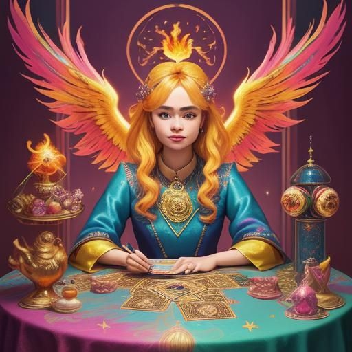 Sabrina Carpenter with Tarot Cards, Candy Art Style