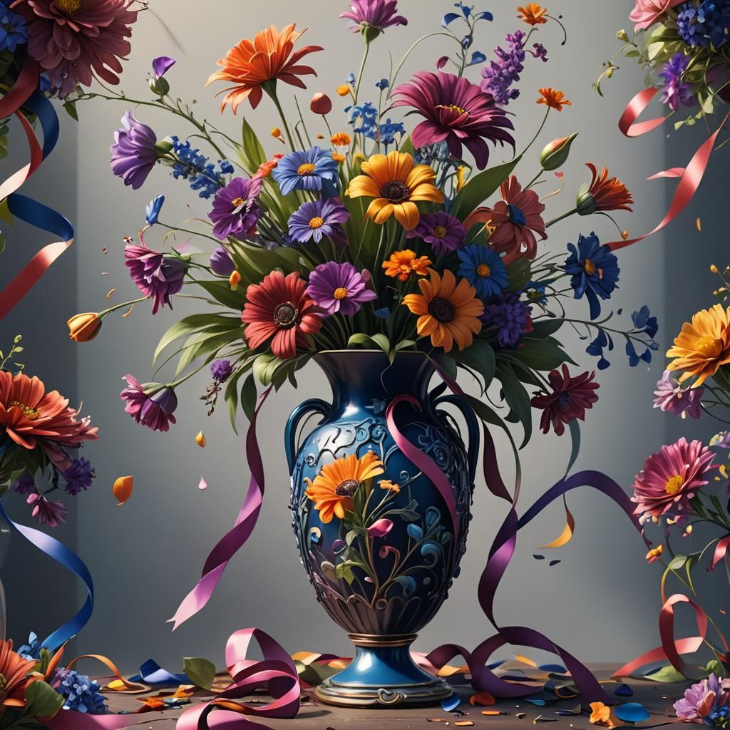 Abstract Flowers with Ribbon: Detailed Matte Painting