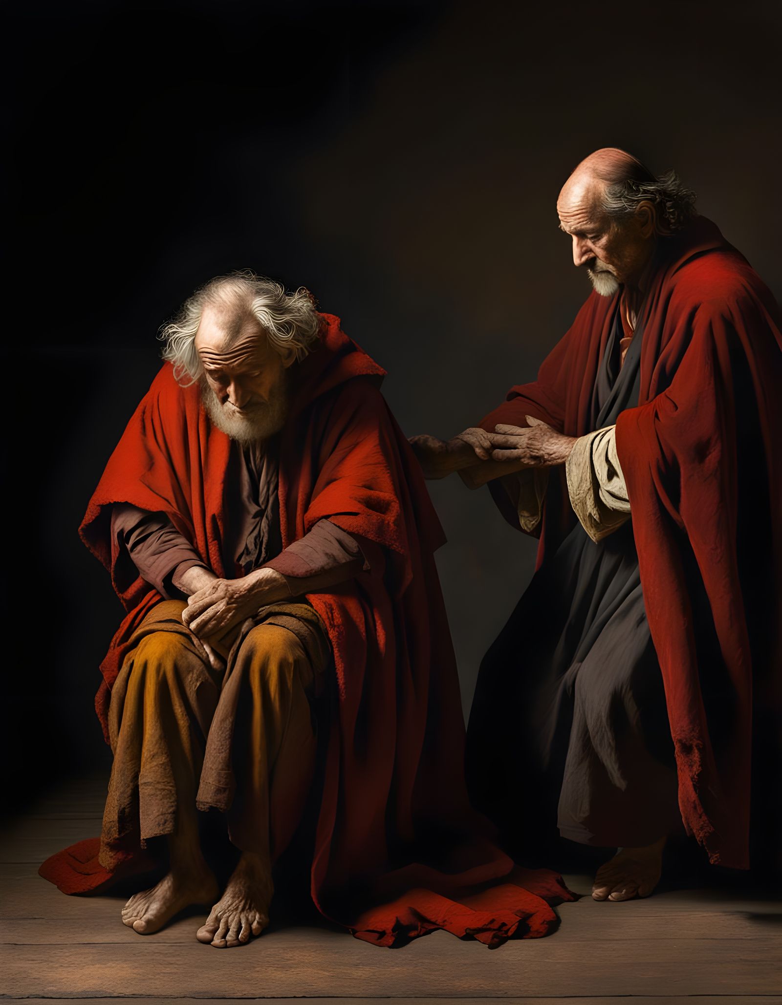 Prodigal Son Embraces Father: Baroque Impasto Painting