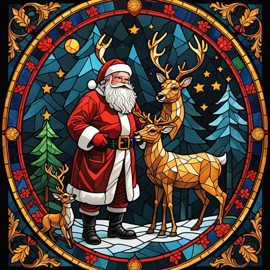 Surreal Stained Glass Christmas Scene in Masterpiece Flat Ar...