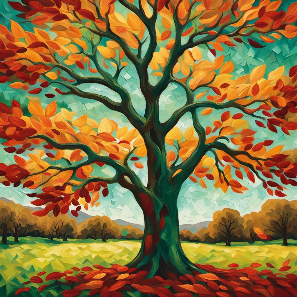 Majestic Tree in Expressionist Art Style