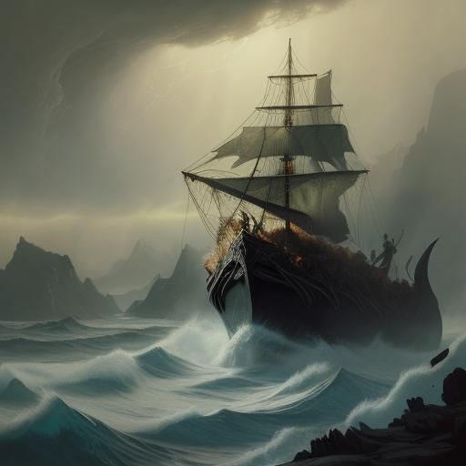 Viking Warrior Overlooking Stormy Fjord