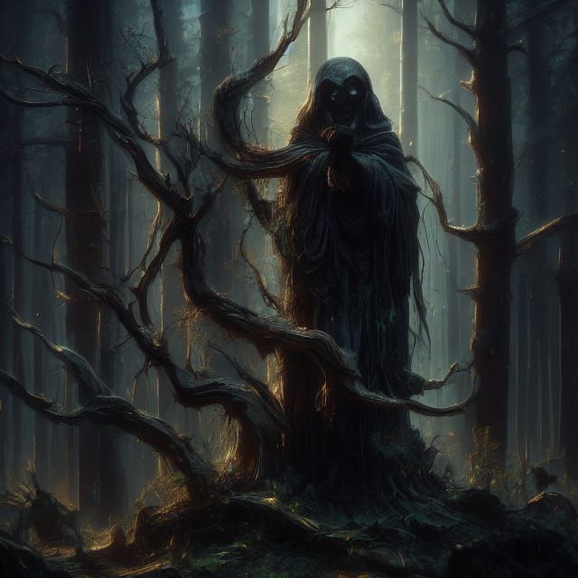 Ominous Tree Monster in Dark Forest, Dark Fantasy Art