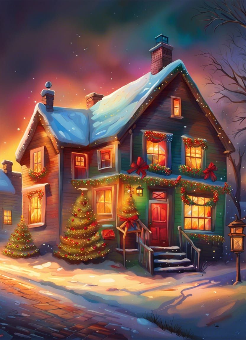 Festive Christmas Street Scene in Hyperrealistic Style