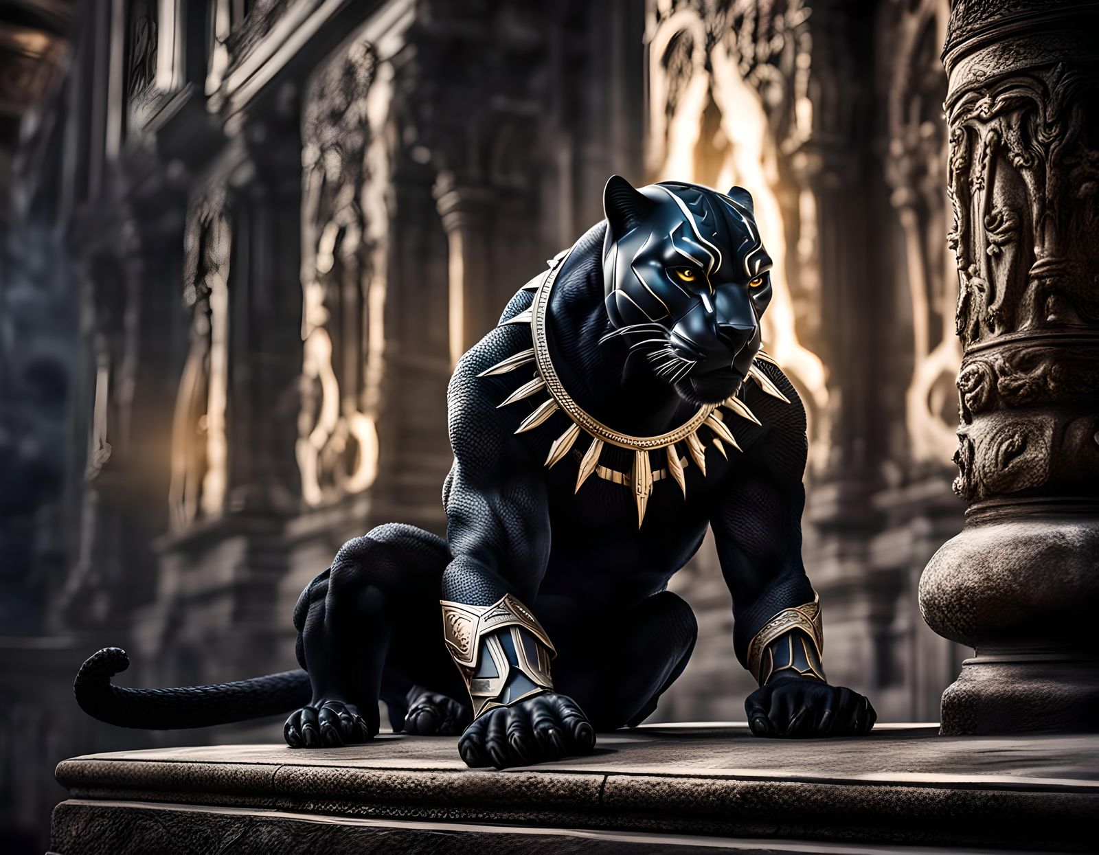 Celestial Black Panther Praying: Hyperrealistic 64 Megapixel