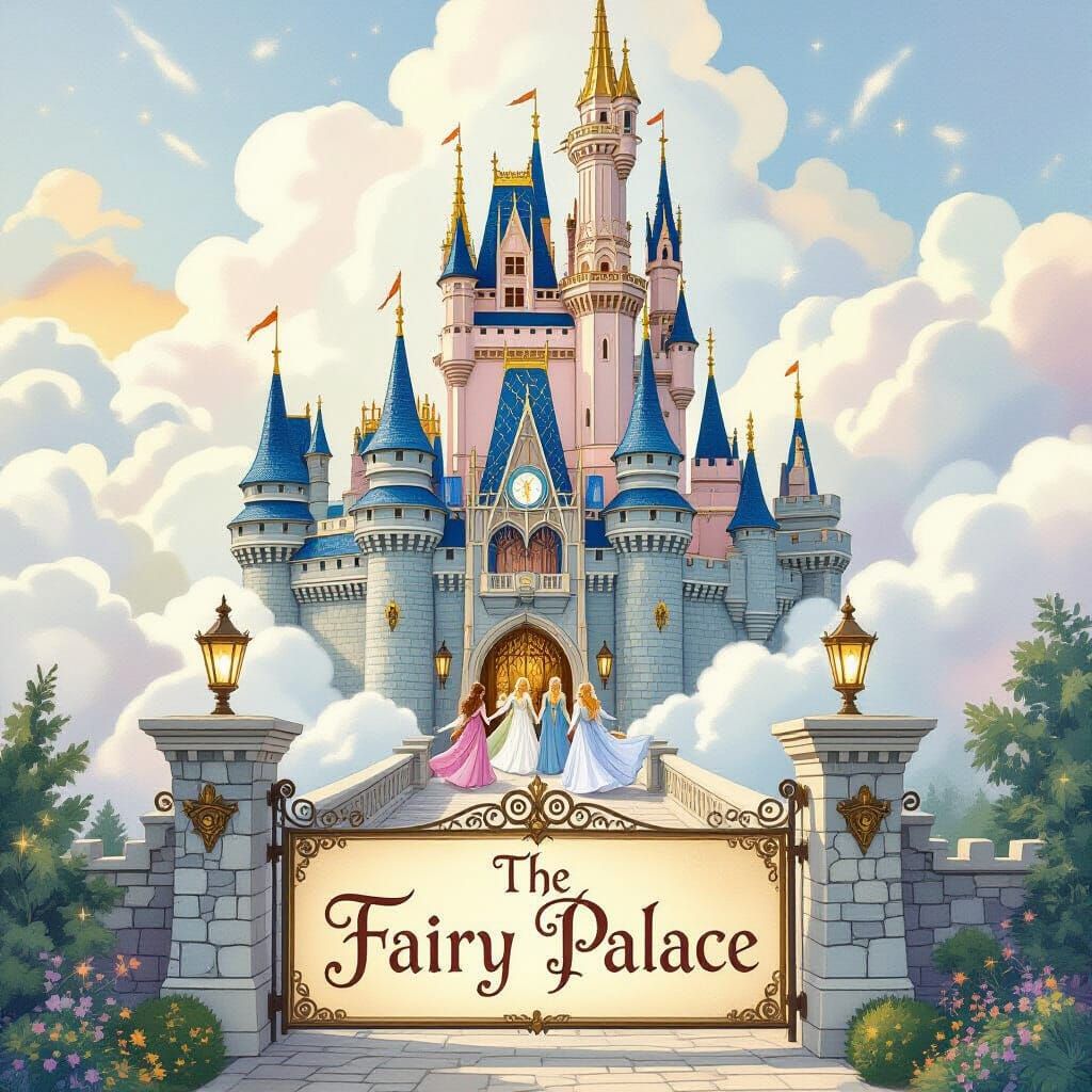 Majestic Cloud Castle with Magical Beings, The Fairy Palace