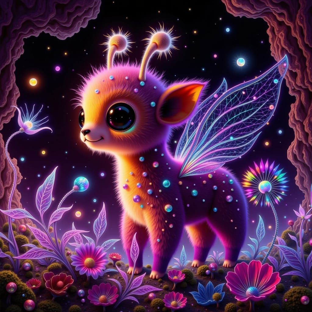 Rainbow Giraffe in Crystal Cave, Ethereal Art