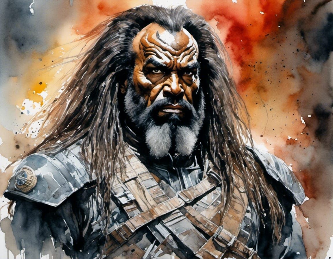 Klingon Warrior in Watercolor on Battlefield