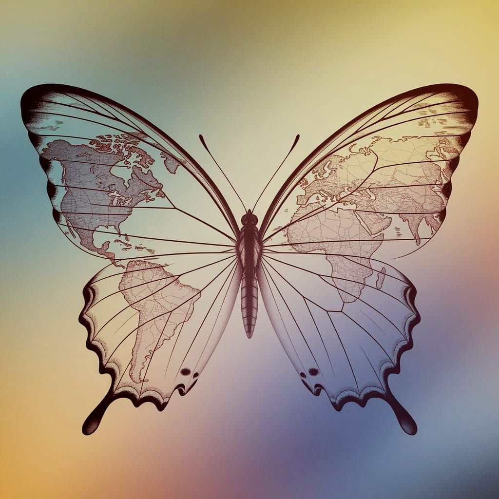 Butterfly Wings Overlaid with a Detailed World Map