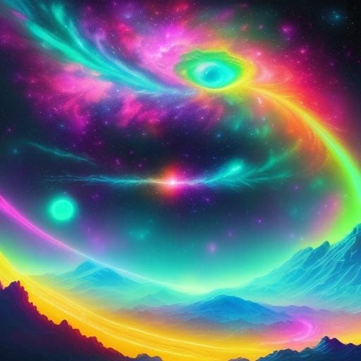 Cosmic Dreamscape in Vibrant Neon Hues