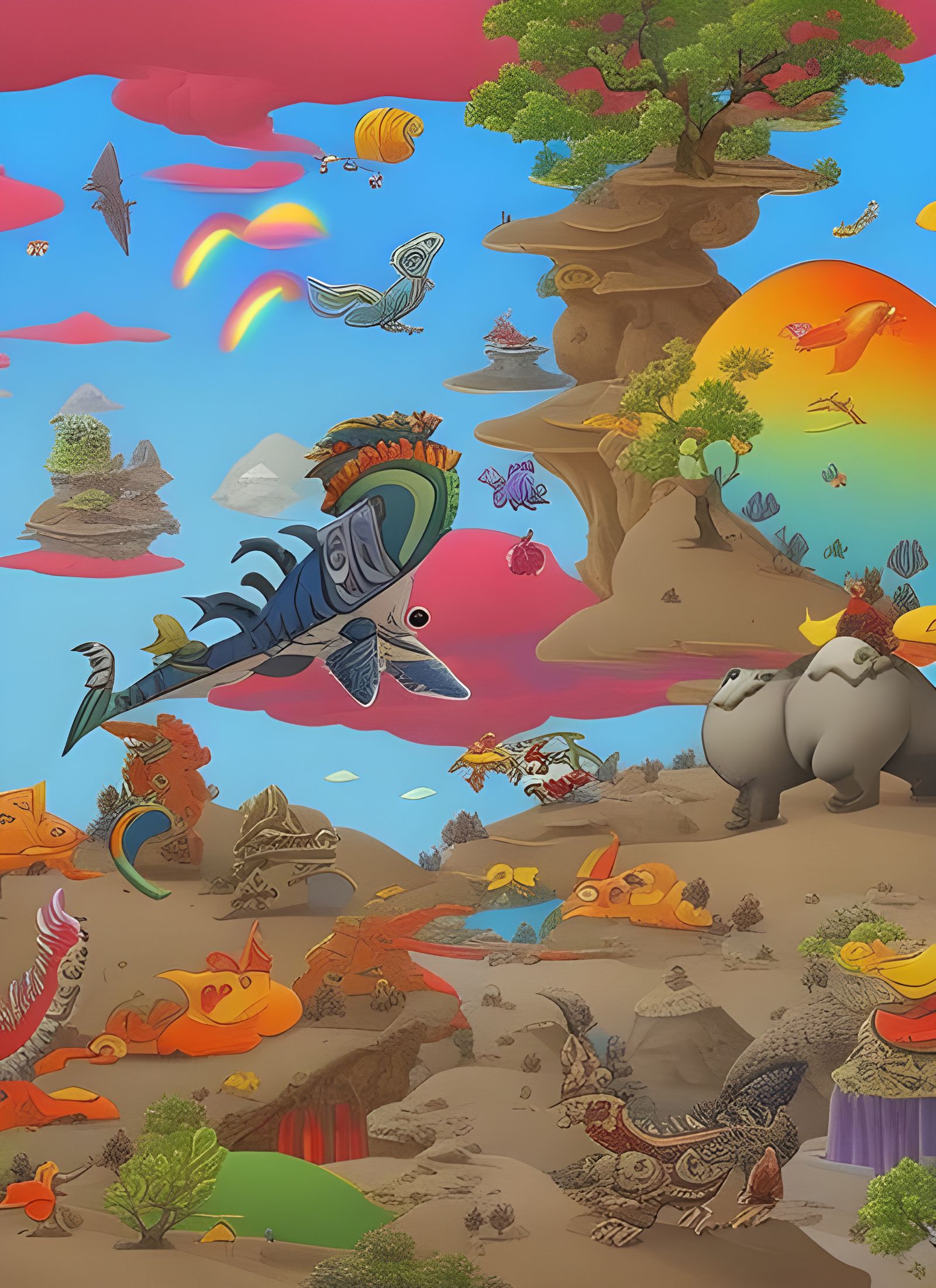 Surreal Mashup: Dinosaurs, Cowboys, and Rainbow Magic