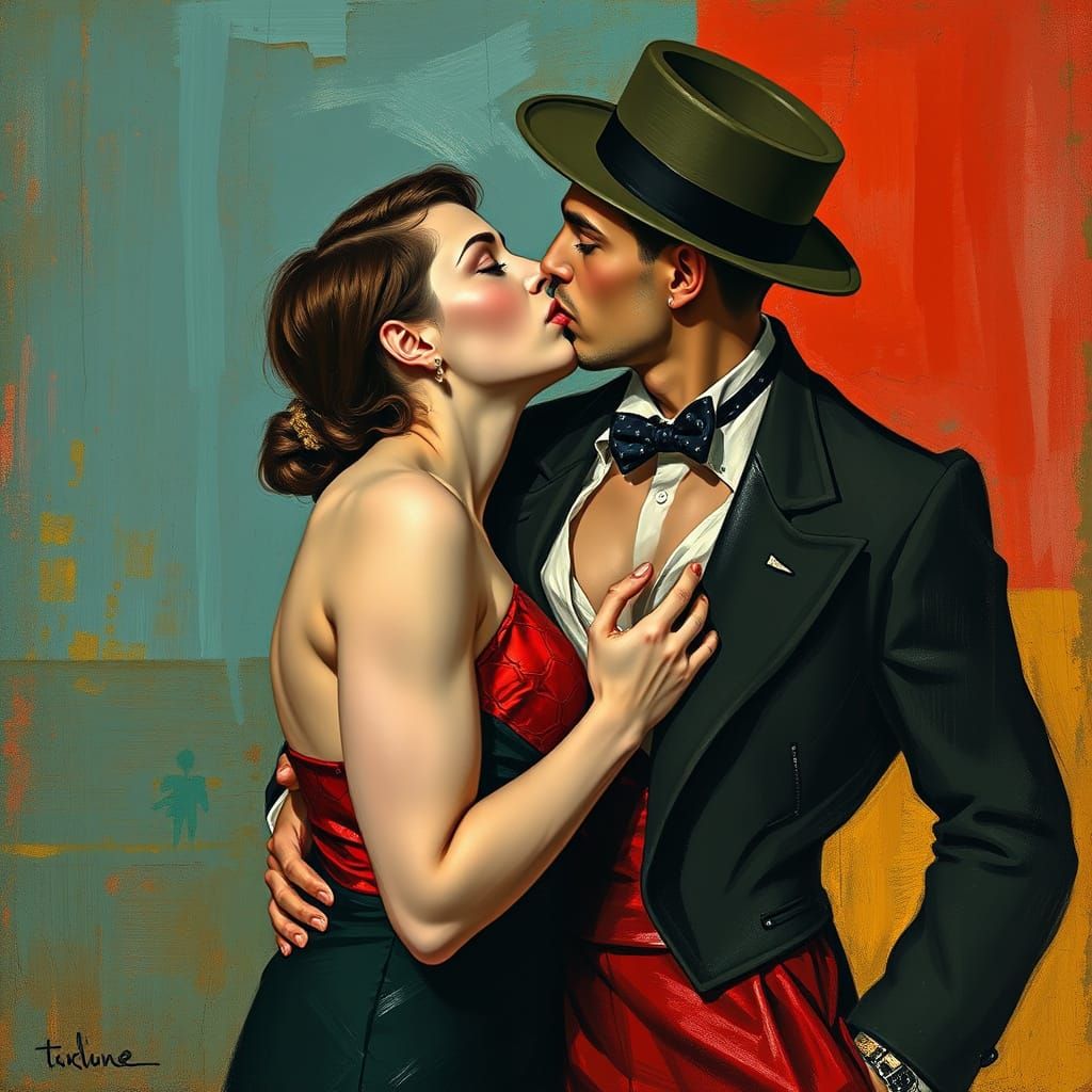 Hot Dieselpunk Couple Kissing