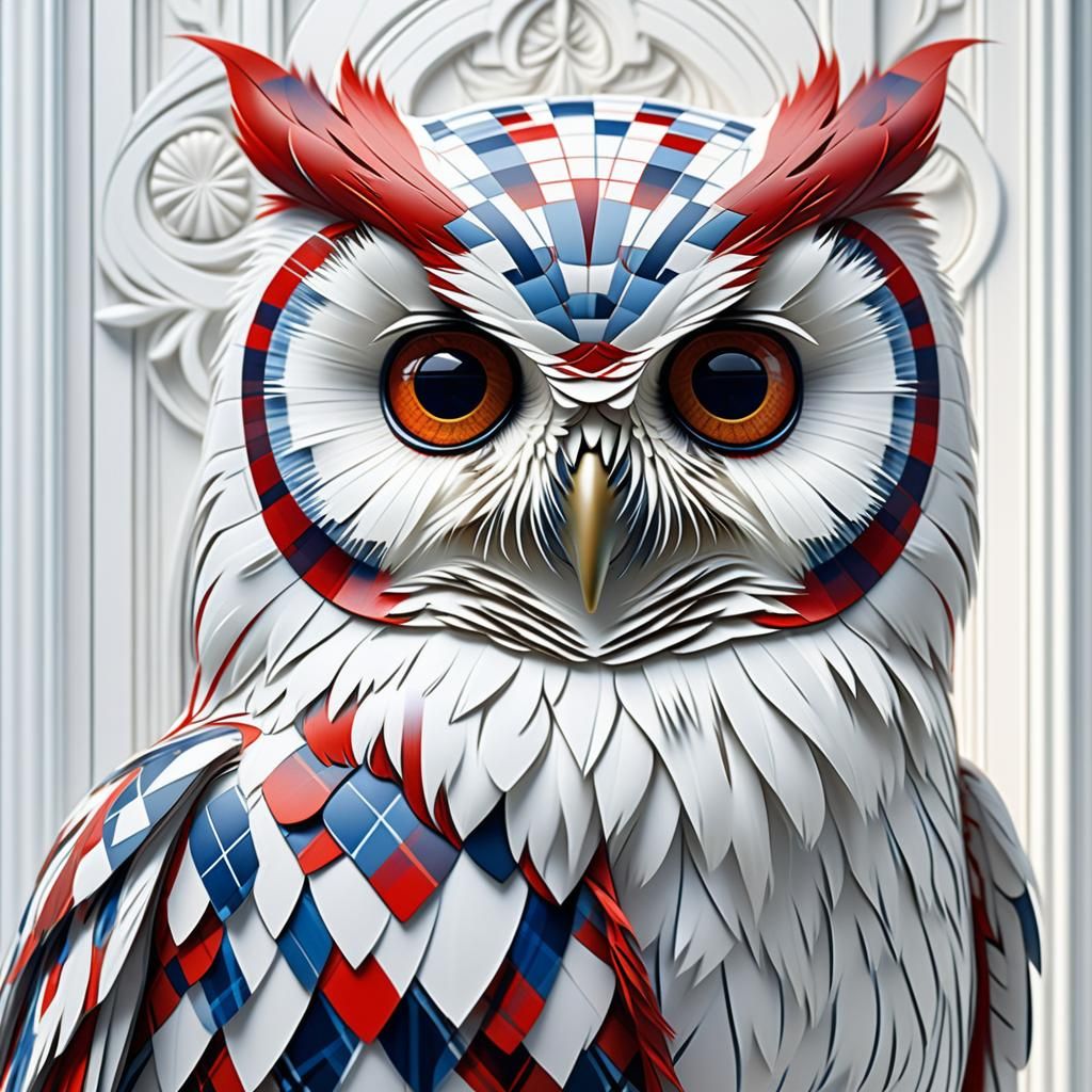 Plaid Furry Owl in Art Nouveau Style