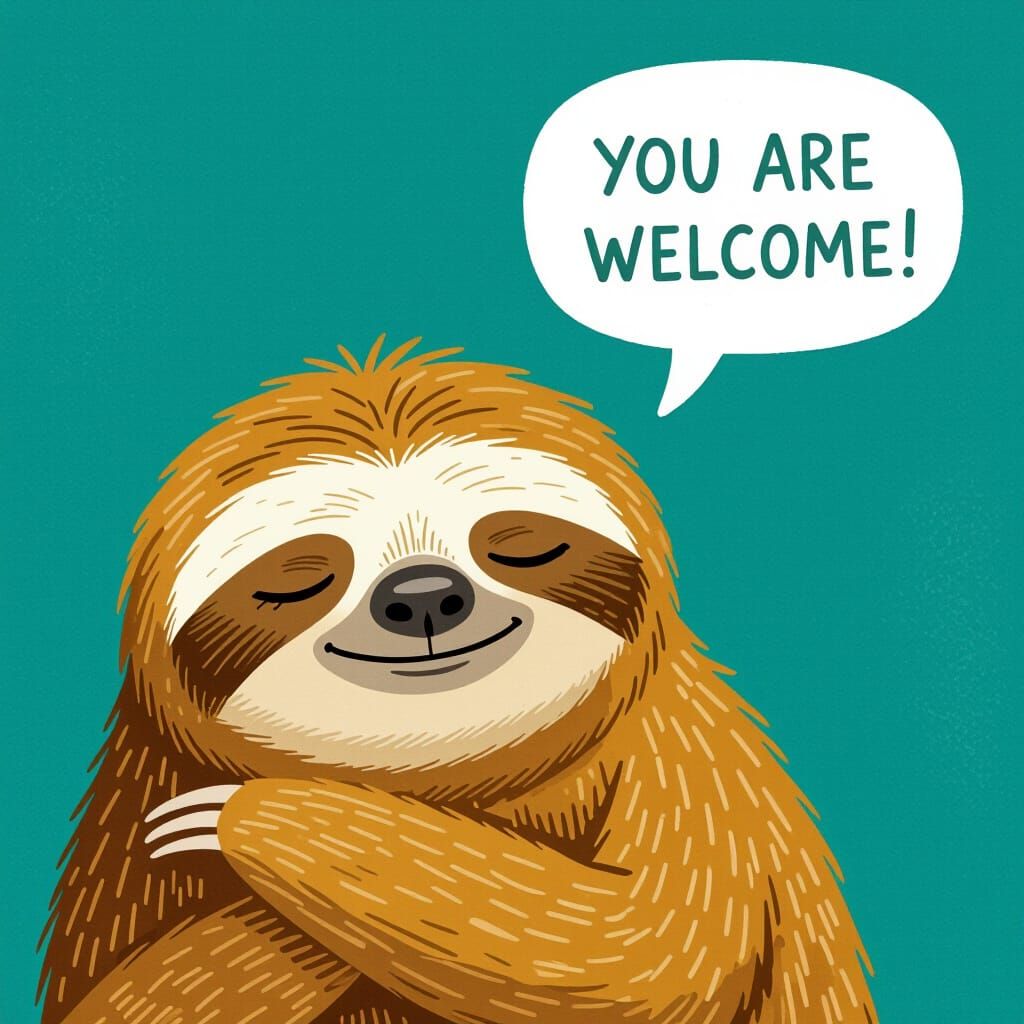 Smiling Sloth Portrait in Ocher and Teal