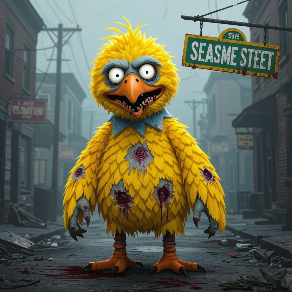 Zombie Big Bird: Eerie Detailed Illustration