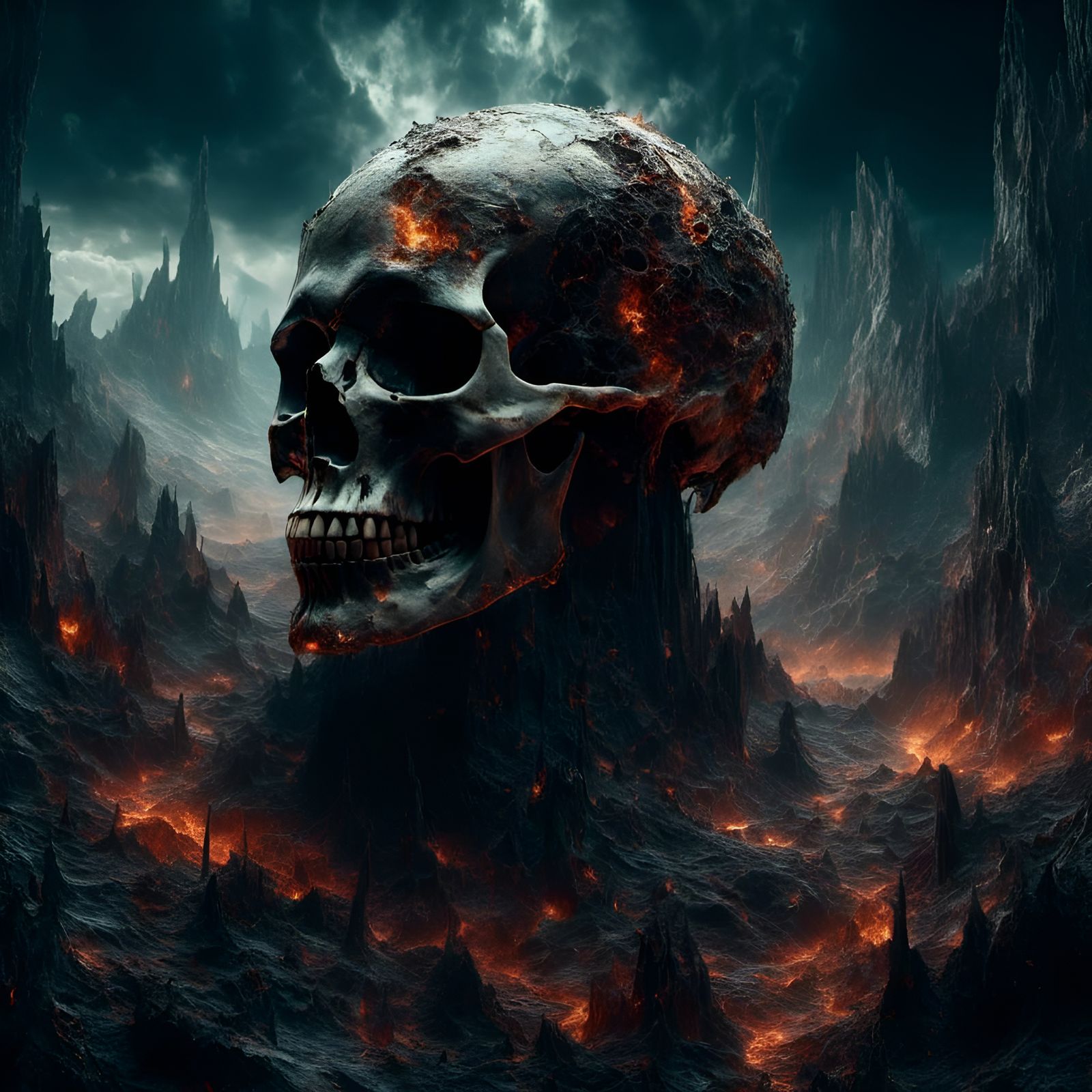 Macabre Landscape with Hidden Skull in CGI Style