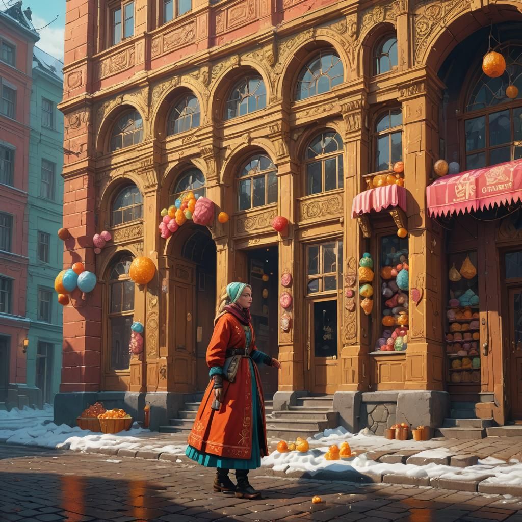 Russian Lady in Sweet Shop: Fantasy Concept Art