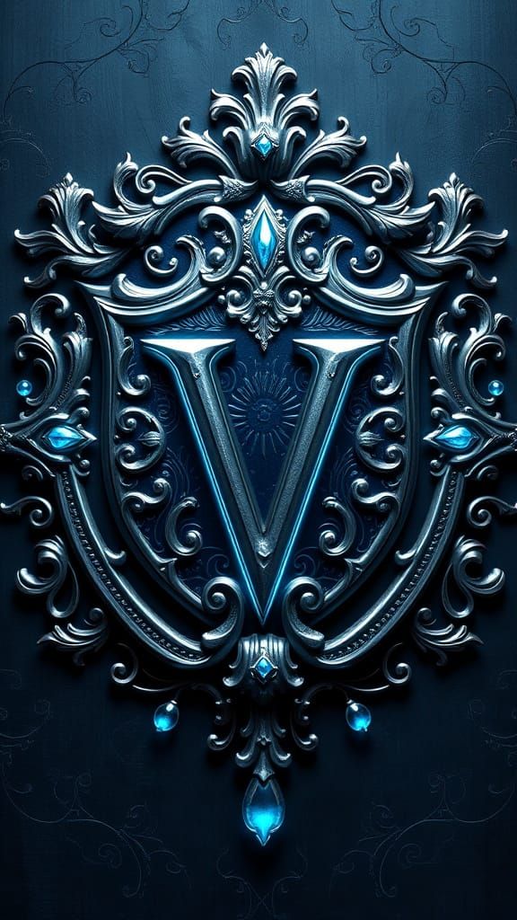 Regal Roman Numeral V Poster with Ornate Silver Emblem