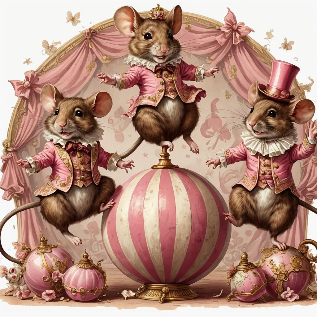 Victorian Circus Mice Dancing on a Ball