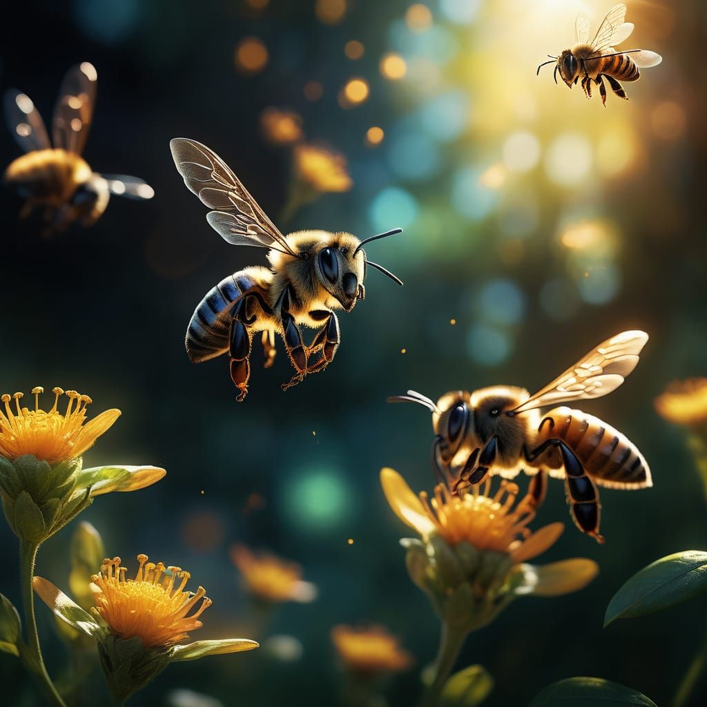 Bees Leave Glowing Trails in Vibrant, Iridescent Swarm