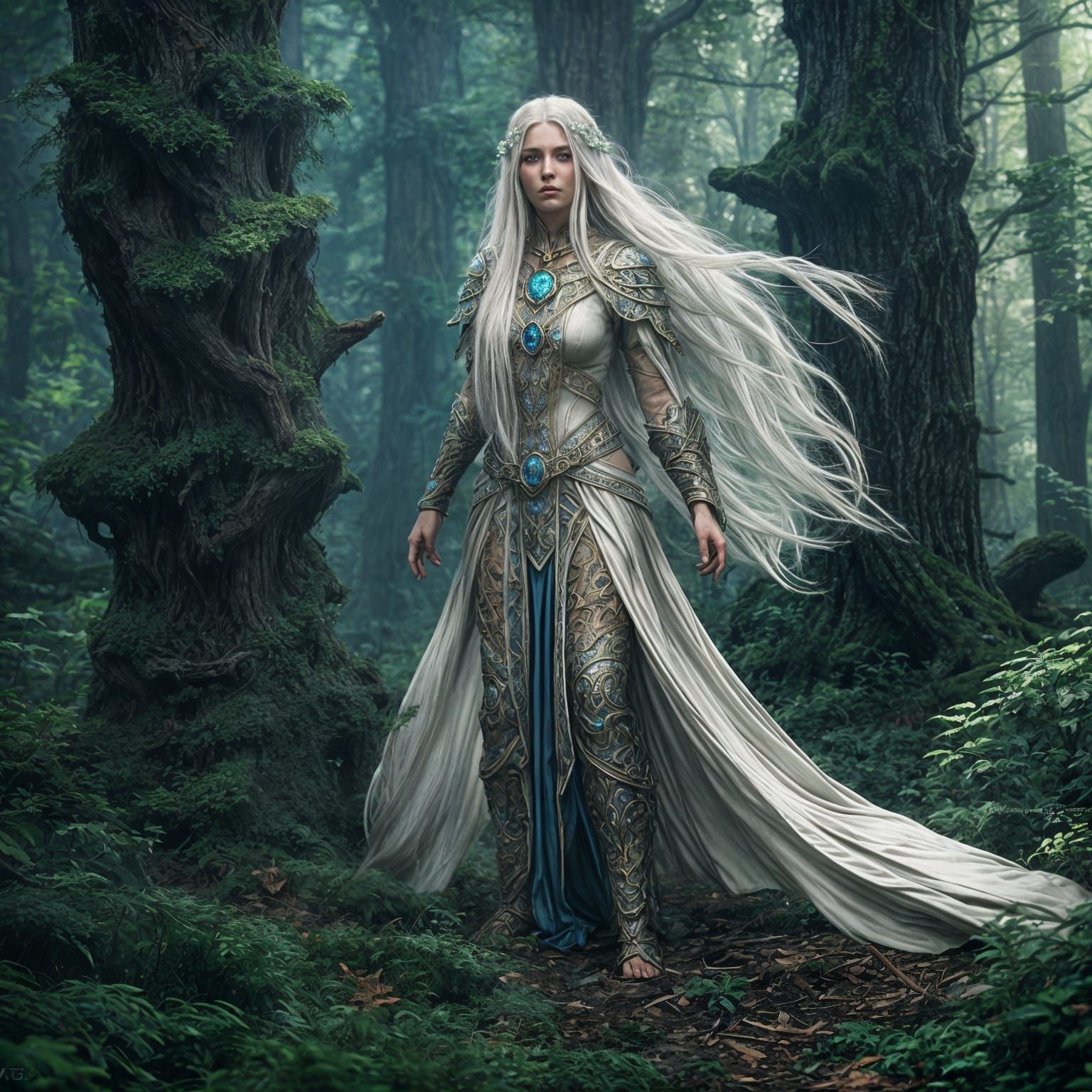 Female Druid in Forest, Detailed Matte Painting