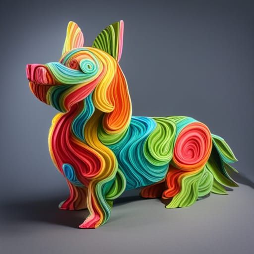 Happy Dog in Swirling Floral Origami