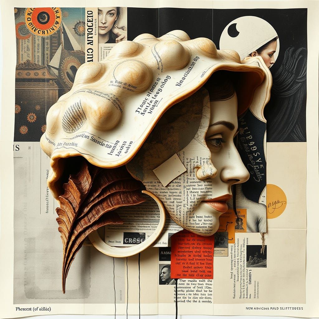 Abstract Collage with Simulacra Faces and Dystopian Hues