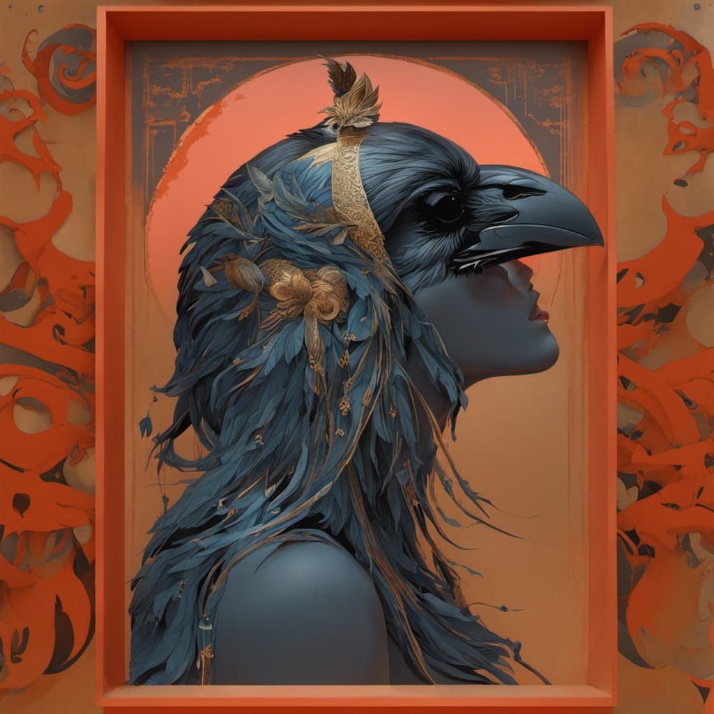 Raven Goddess by the Sea in Graffiti Art Style