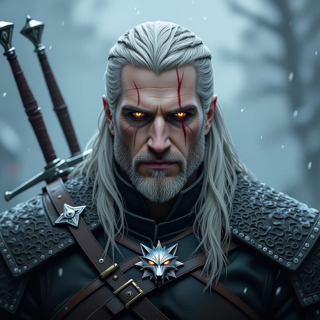 Geralt of Rivia: Dark Fantasy Witcher Portrait