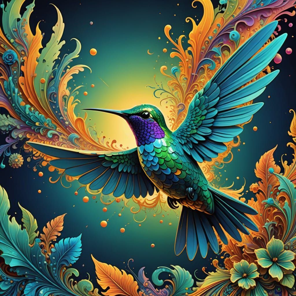 Dreamlike Hummingbird in Lunar Eclipse Fauvist Digital Art
