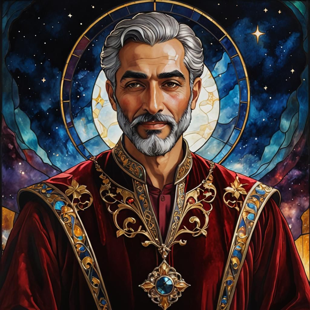 Art Nouveau Portrait in Stained Glass Style